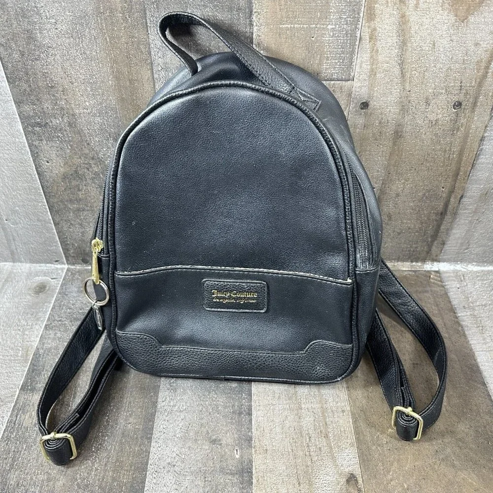 Black Faux Leather Designer Mini Backpack Juicy Couture‎